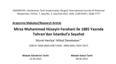 Mirza Muhammed Hüseyin Ferahani ile 1885 Yazında Tahran’dan İstanbul’a Seyahat